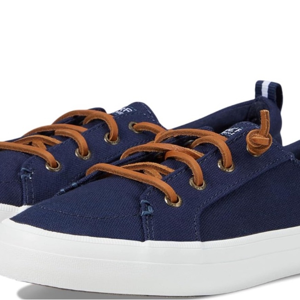 Sperry Blue Canvas Boat Shoes with Tan Laces Size 10